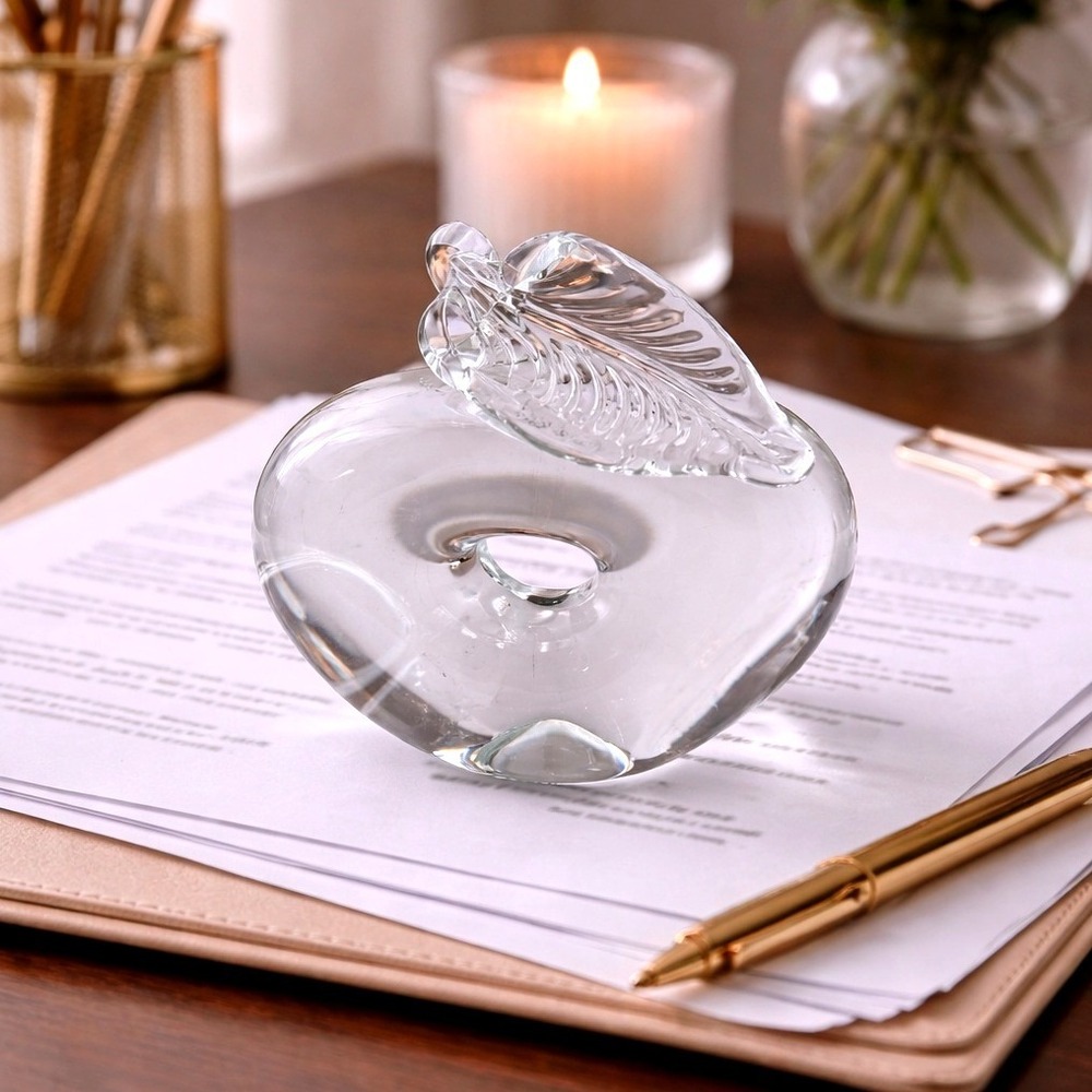 Exbor Czech Heart Leaf Art Glass Paperweight Sculptor‎ 4" Hand Blown Desk Decor